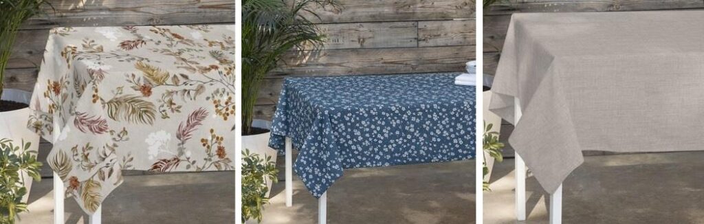 Buitentafelkleed met waterdichte coating op tuintafel, beschermt tegen weersinvloeden en geeft tuinruimte een gezellige uitst